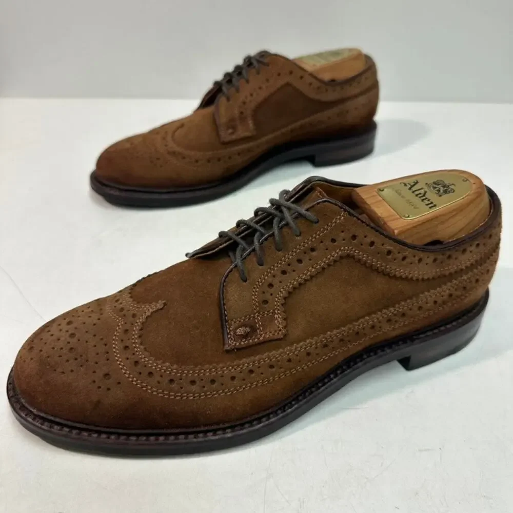 VGUC Grant Stone x J. Crew Ludlow Suede Wingtip Longwing Brown Bench Made 7.5